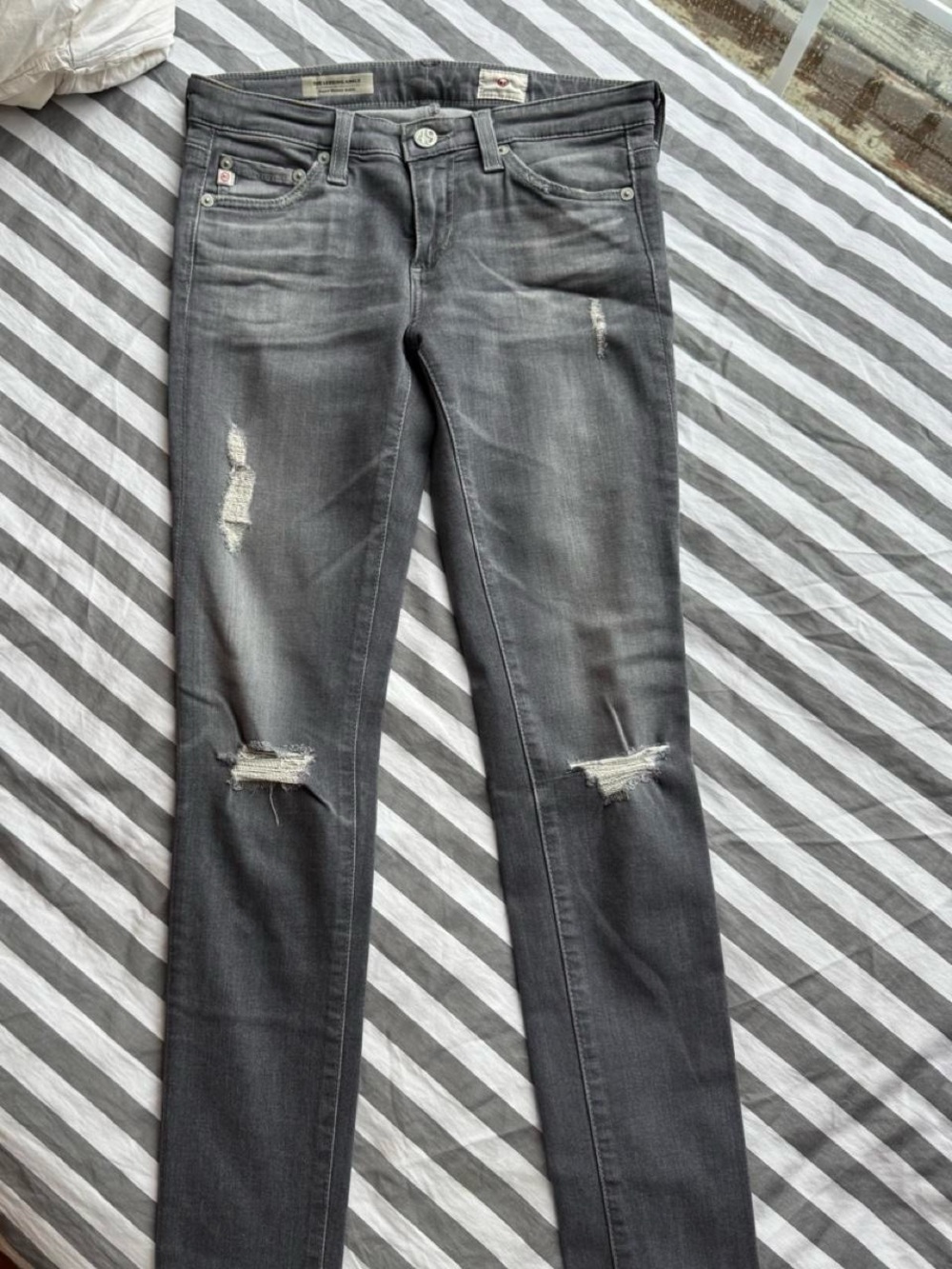 Ag Adriano Goldschmied Women's Grey Distressed Skinny Jeans